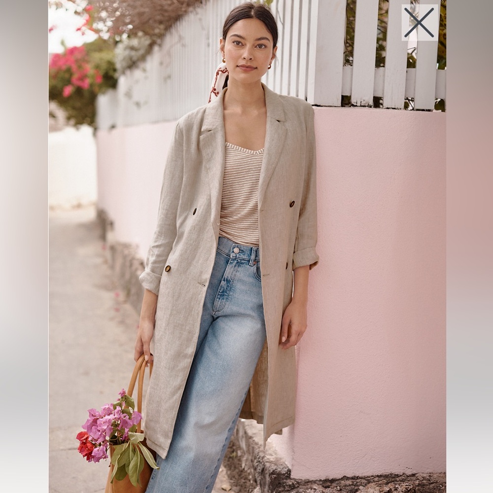 Tommy Bahama Beige linen Button-Detail trenchcoat Jacket sz Large
